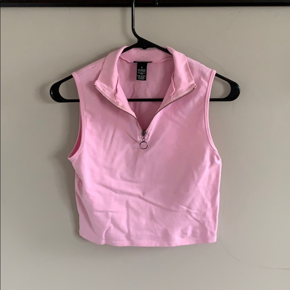 Cropped Zip Up Mock Neck Tank